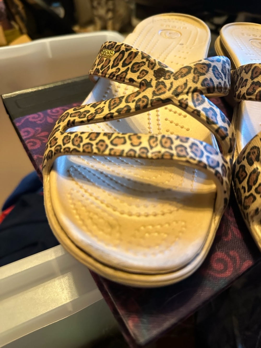 CROCS Women’s Leopard Print Wedge Sandals - Tan - Picture 3 of 8